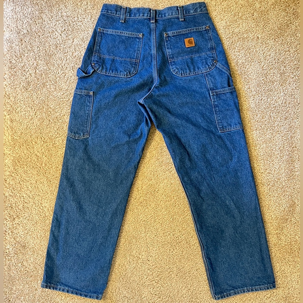 Carhartt Jeans Mens 32x30 Blue Denim Double Knee Loose Original Fit B73-DST